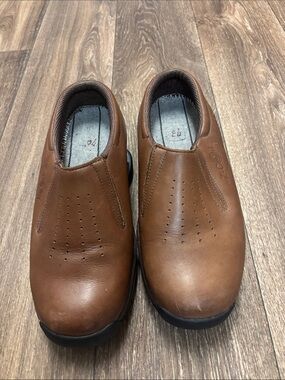 Z-Coil Woman's  Brown Slip-On Comfort Clog-Leather Shoes